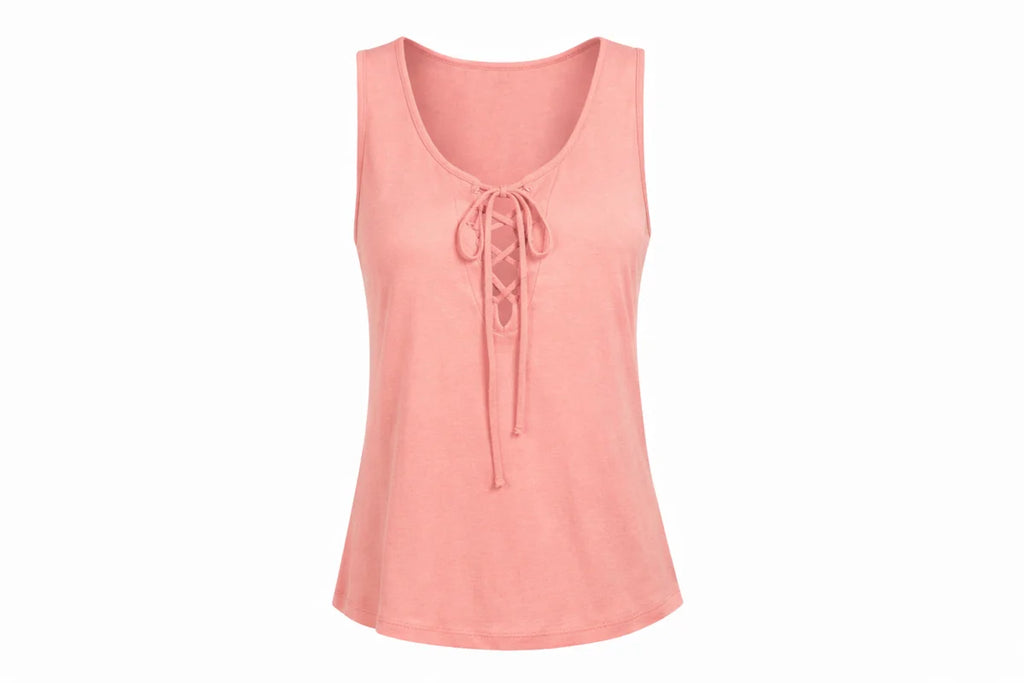 Women’s Coral Lace-Up Sleeveless Tank Top Casual Summer Blouse, Large