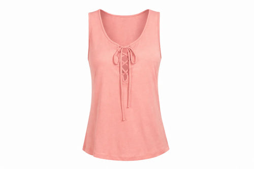 Women’s Coral Lace-Up Sleeveless Tank Top Casual Summer Blouse, Large