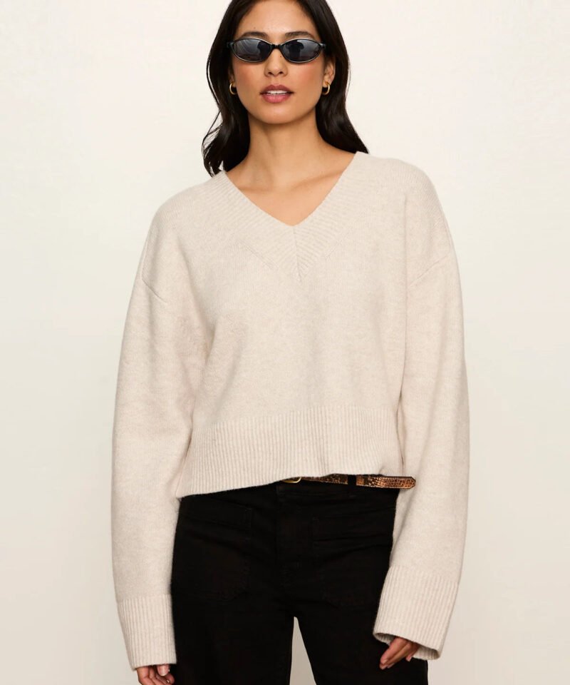 Vanna V-Neck Sweater- Heather Hazelnut