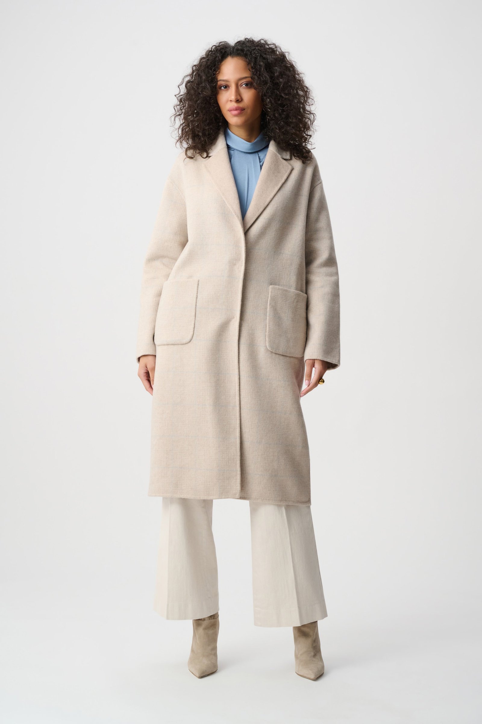 Wool Blend Plaid Reversible Boxy Coat- Oatmeal/Multi