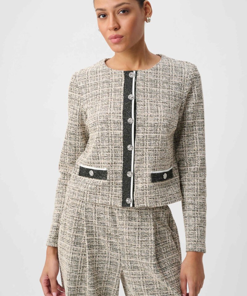 Plaid Boucle Jacket- Beige/Multi