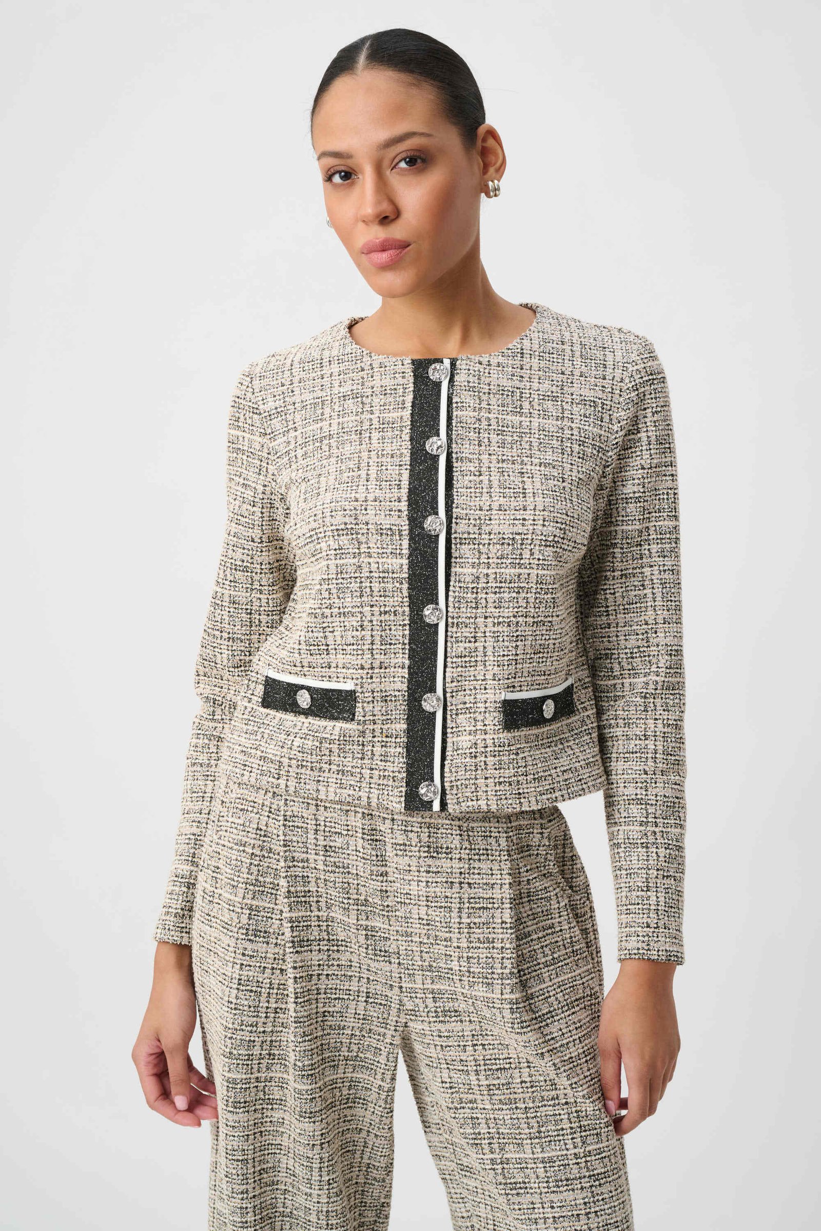 Plaid Boucle Jacket- Beige/Multi