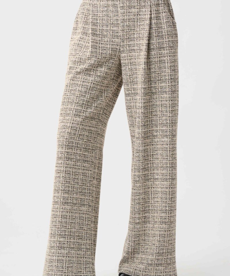Plaid Boucle Wide-Leg Pants- Beige/ Multi