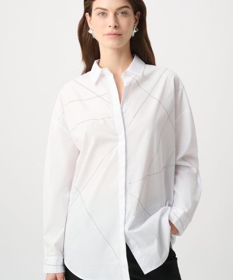 Rhinestone Button-Down Shirt- White