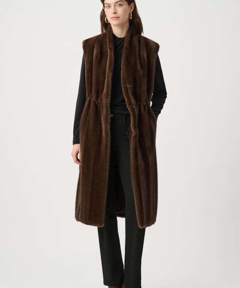 Straight Fit Faux Fur Vest- Brown