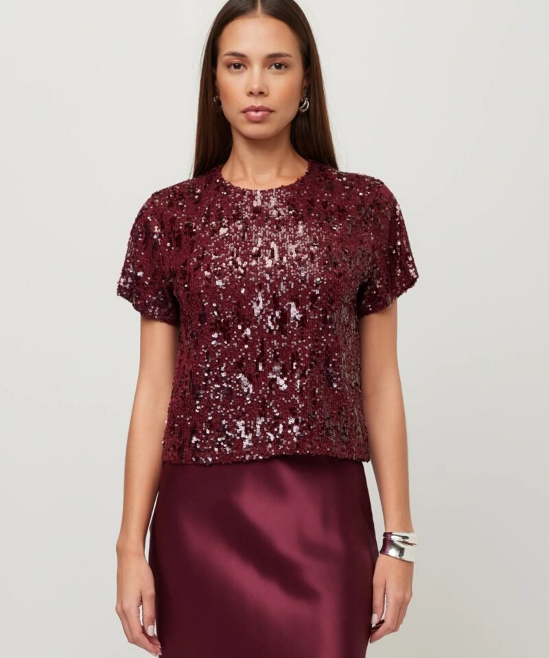 Stacey Sequin Top- Merlot