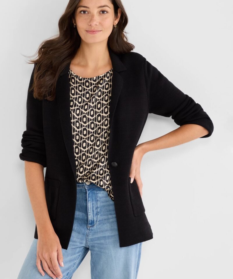 Elegant Knit Blazer- Black Onyx