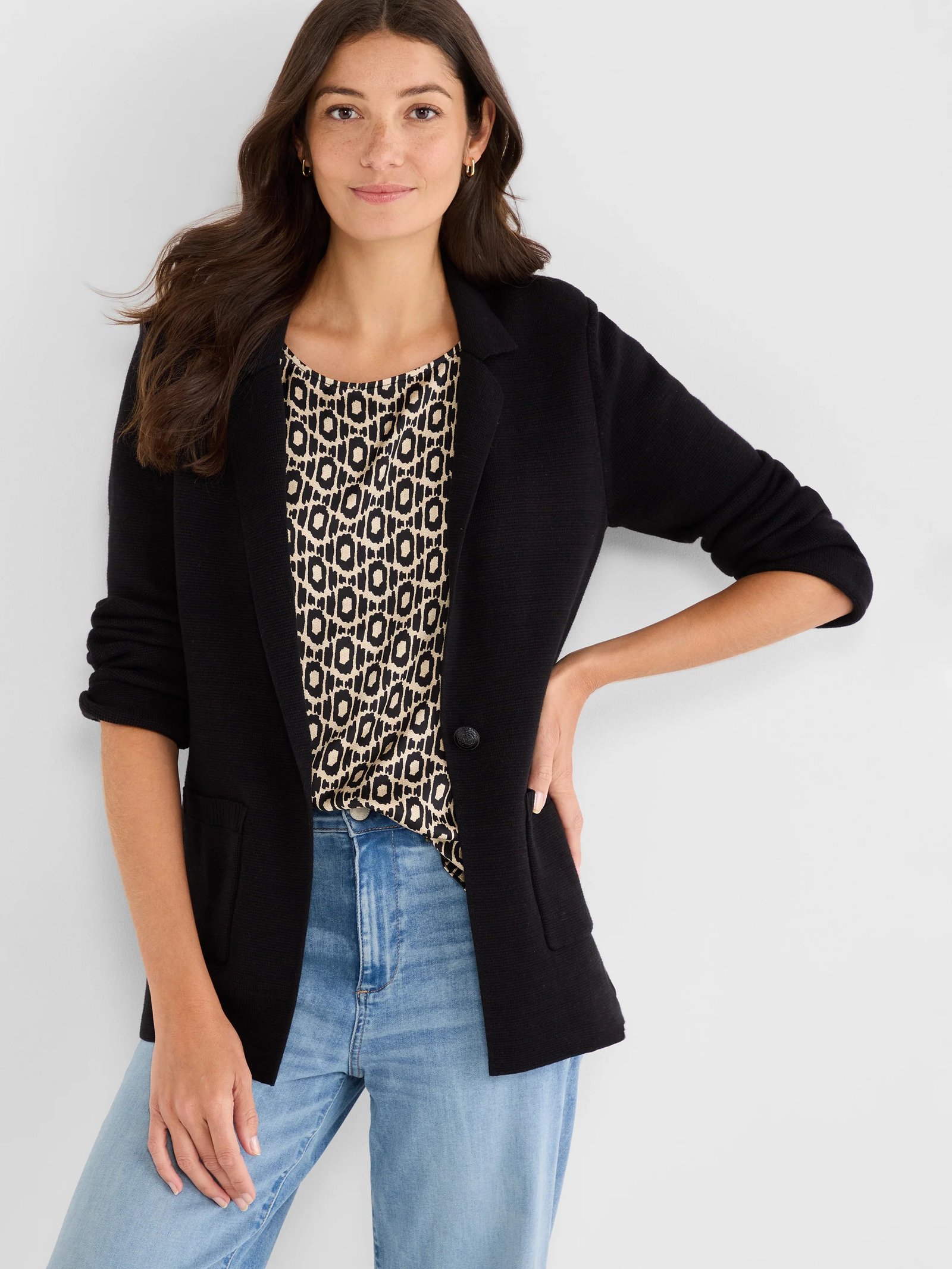 Elegant Knit Blazer- Black Onyx