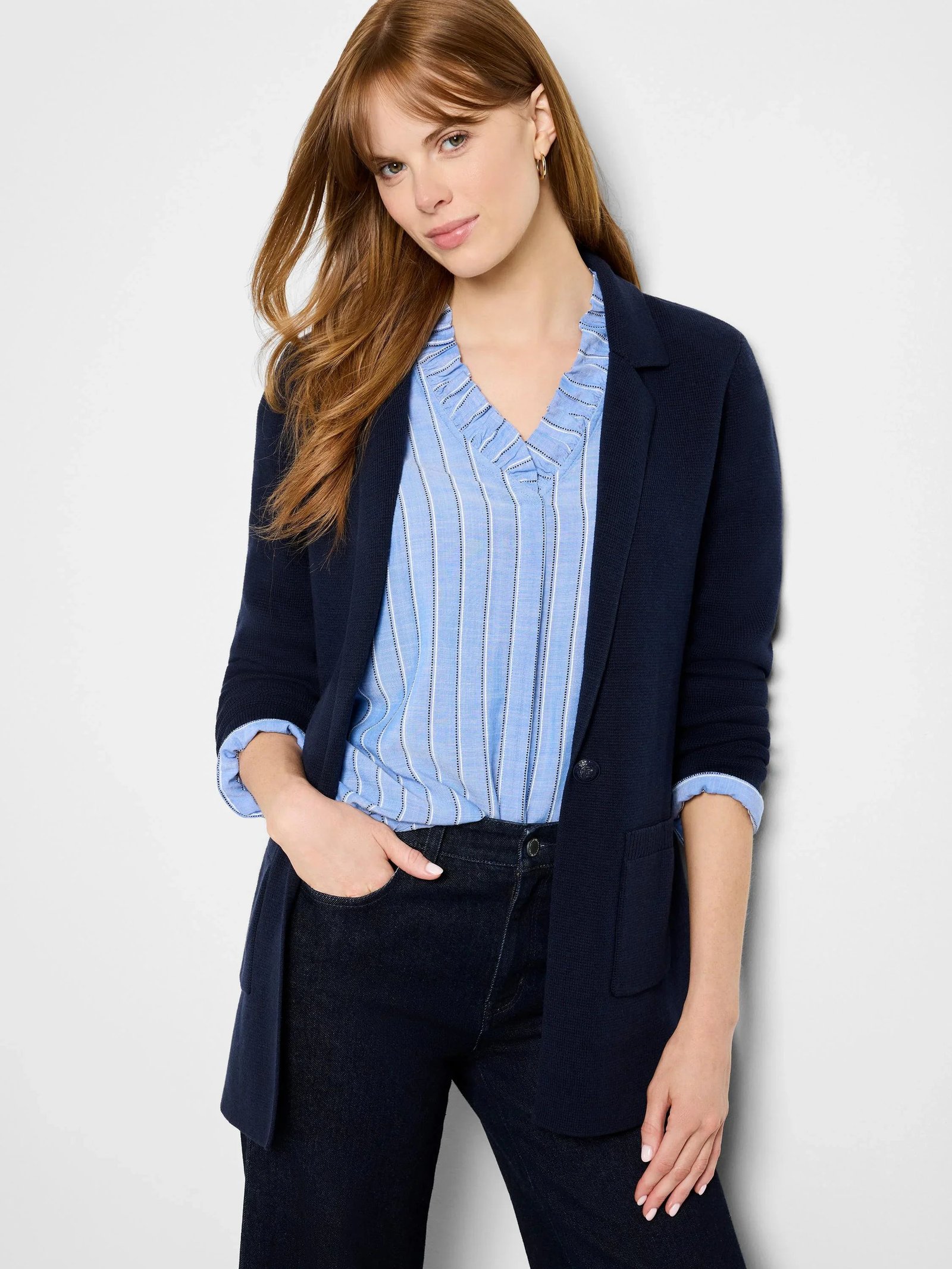 Elegant Knit Blazer- Dark Indigo