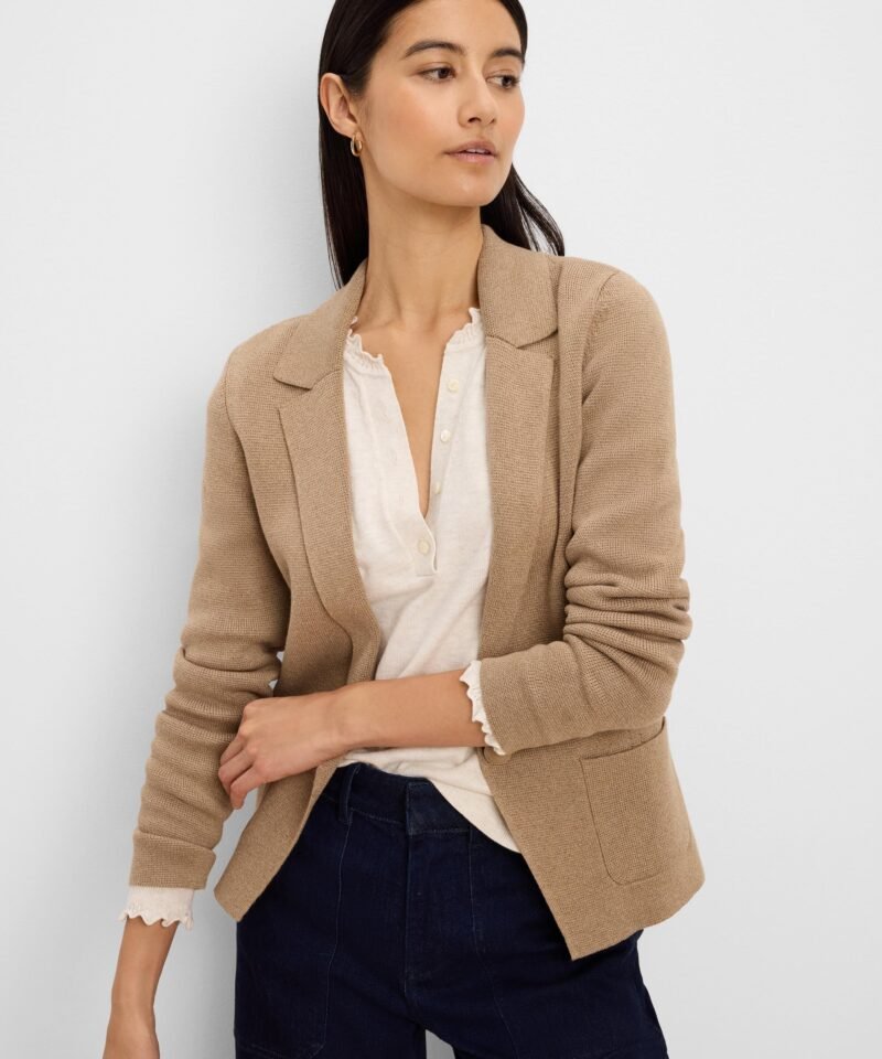 Elegant Knit Tailored Blazer-Oak