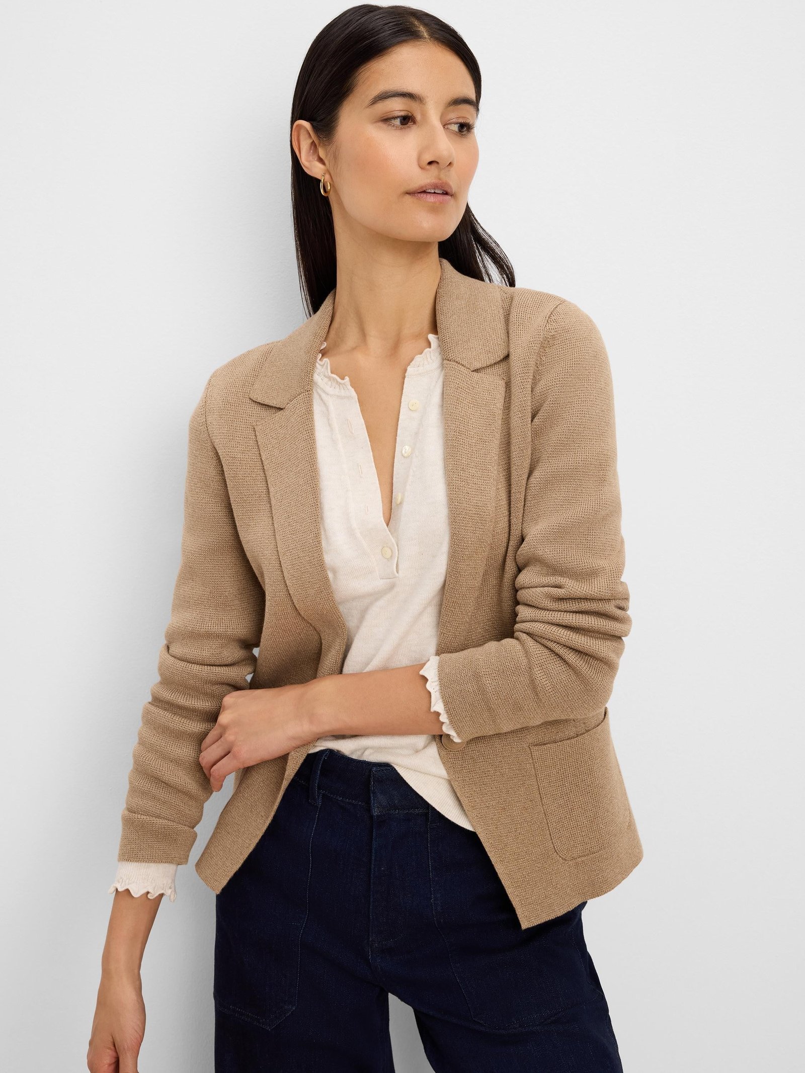 Elegant Knit Tailored Blazer-Oak