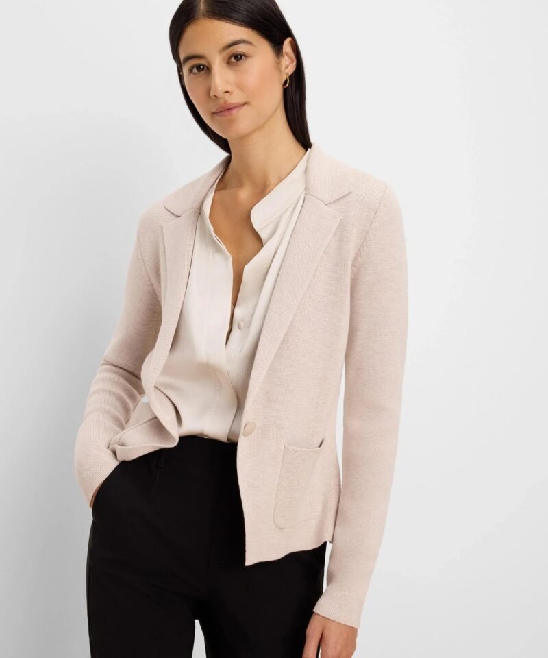 Elegant Knit Tailored Blazer- Sugar Cookie