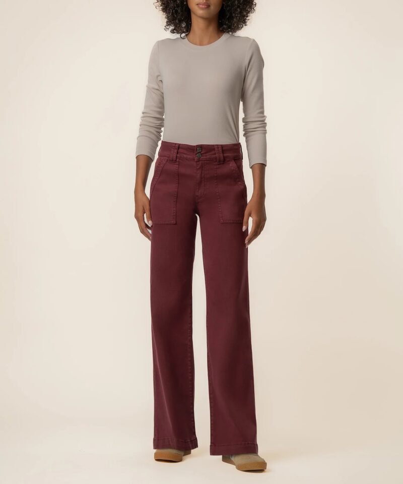 Jodi Twill High Rise Wide Straight Leg- Claret