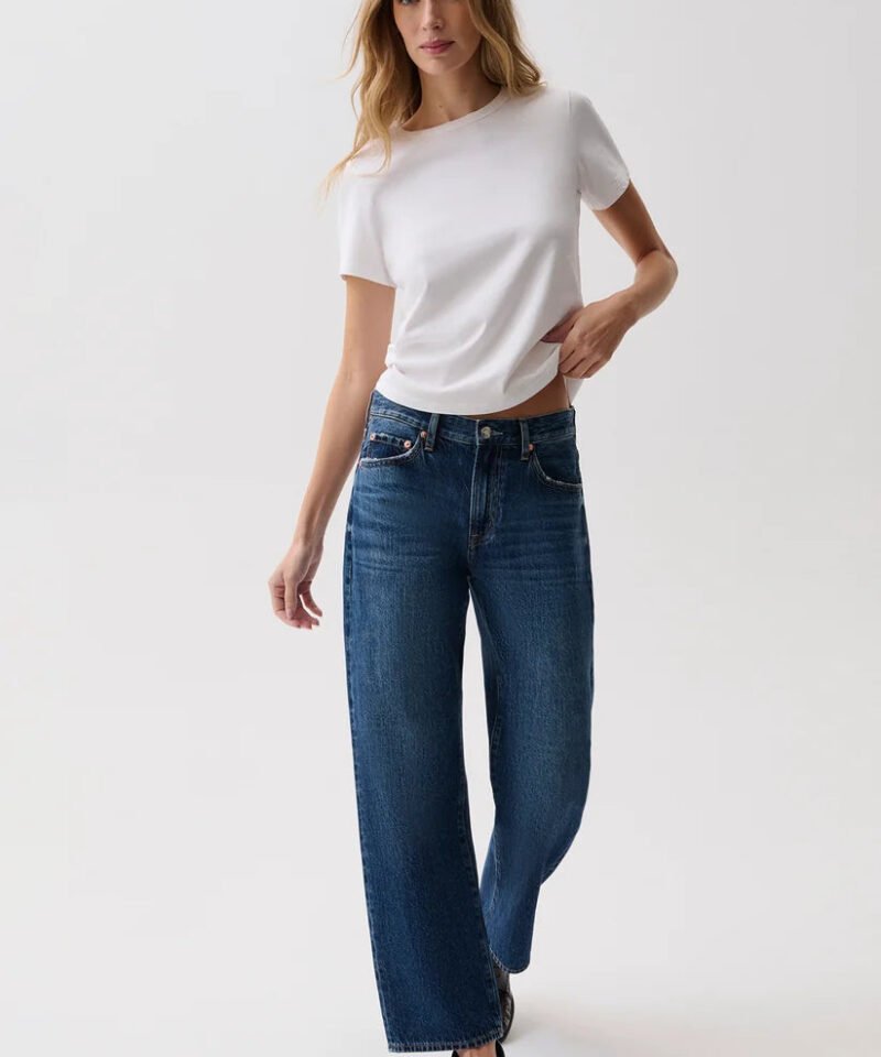 Lexi Mid Rise Bowed Straight- Moonwave