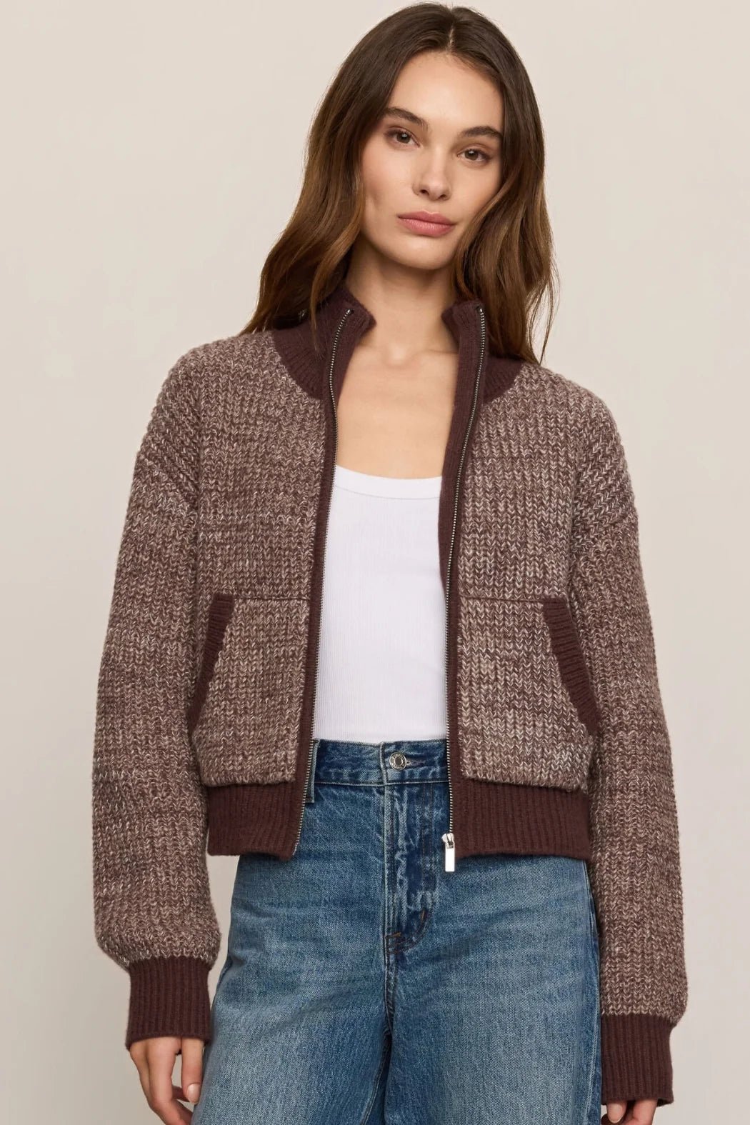 Ashford Zip Cardigan- Cocoa Bean