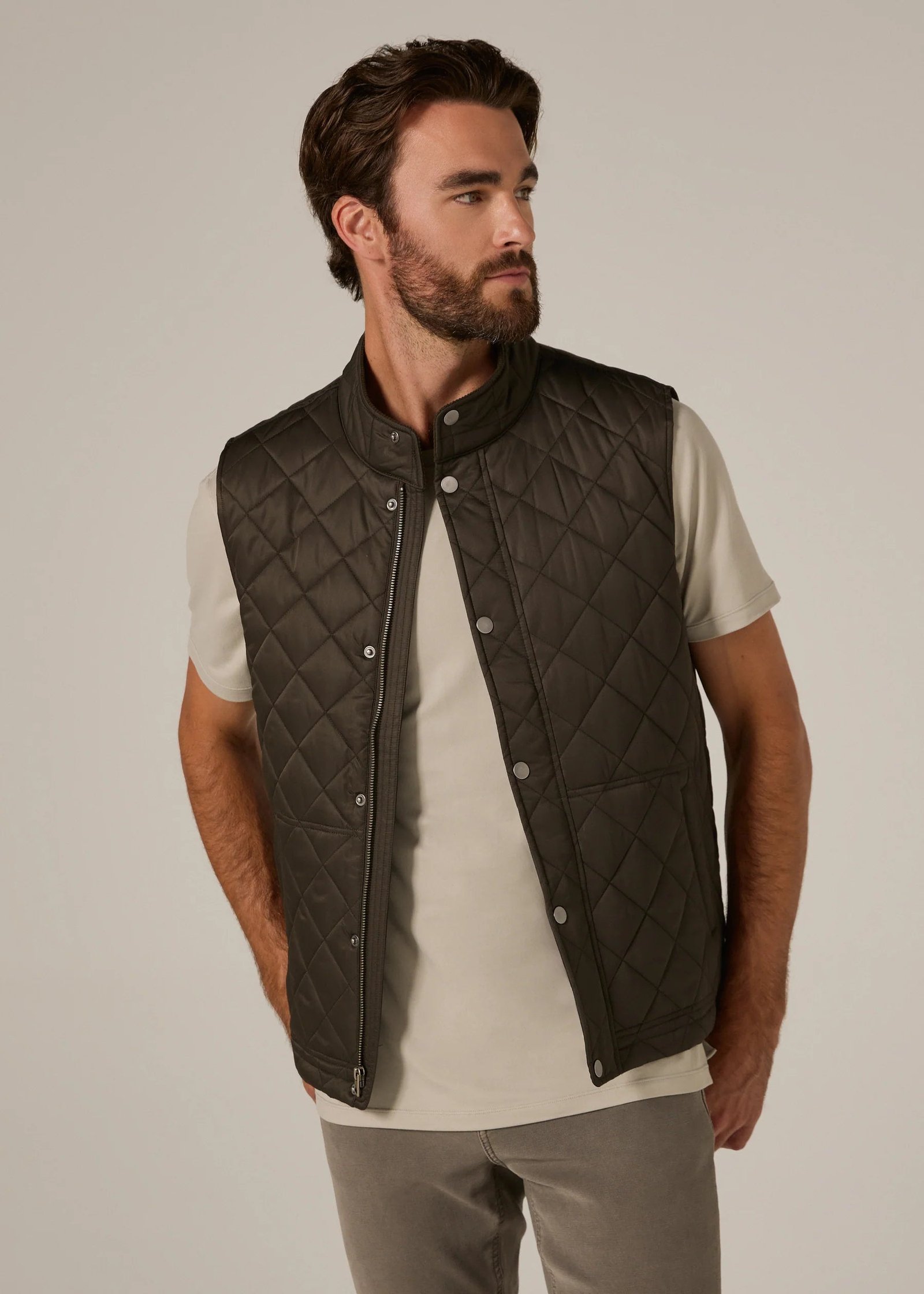 Crest Quilted Vest- Olive