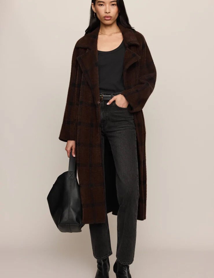 Crosby Plaid Cocoon Coat- Dark Chocolate