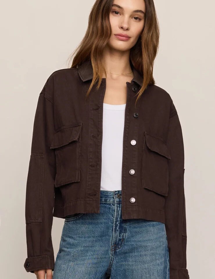 Rey Cropped Denim Chore Jacket- Umber