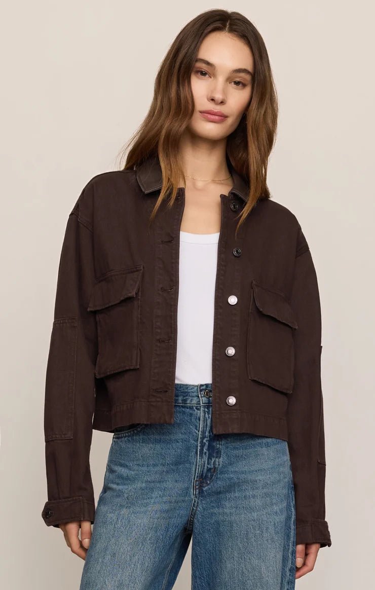 Rey Cropped Denim Chore Jacket- Umber